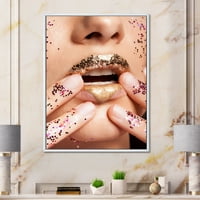 DesignArt 'Femaleенски со златни усни и сјај на модерните врамени платно за печатење на Wallидот на платно