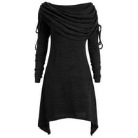 Women Tops Plus Size Fashion Solid Color Ruched Long Sleeve Foldover Collar Tunic Blouse Tops