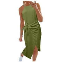 Готју Фустани Женска Мода Долги шарени Ремени За Рамо Пресече Миди Мека Обвивка Фустан Армија Зелена XL