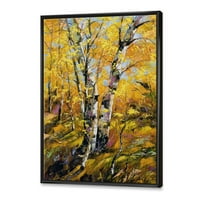 Брези во жолто есенско дрво шума врамена сликарство платно уметничко печатење