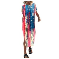 Денот на модната независност Ден на жената, женски обичен бохо печати лабава маица фустан Краток ракав Макси плажа фустан топла