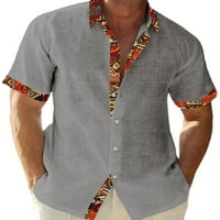 Мажи од паил летни кошули со кратки ракави врвови лапчиња за вратот на вратот хавајска празнична блуза сива с