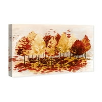 Wynwood Studio Природа и пејзаж wallидни уметнички платно ги отпечати „есенските борови“ шумски пејзажи - црвена, жолта боја