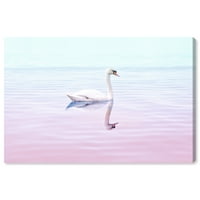 Wynwood Studio Canvas лебед се рефлектира во пастелни бои животни птици wallидни уметности платно печати розова светлина розова