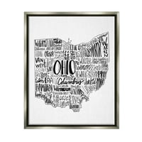 Thuple Industries Типографија Градови Охајо државен графички уметности сјај сиво лебдечки врамен платно печатење wallидна уметност,