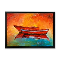 Две црвени чамци за време на зајдисонцето во езерото врамено сликарско платно уметничко печатење