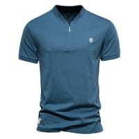 IOPQO маичка маица Менс, отворен патент со кратки ракави со кратки ракави, везена маица, пролетен обичен обичен Топмен кошули летни врвови сини м