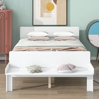 Miniyam со целосна рамка за кревети со клупа за кревет, заштеда на простор, бело