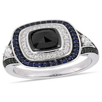 Миабела 1- Карат Т.В. Црн и бел дијамант и Карат Т.Г.В. Сафир 10к бело злато двојно ореол прстен