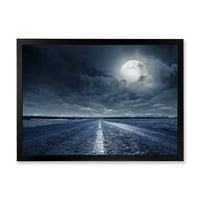 Дизајнрт „Облачна полна месечина над асфалтскиот пат I 'Наутички и крајбрежен врамен уметнички принт