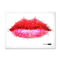 DesignArt 'Апстрактни усни на црвена жена во модерно врамен уметнички принт на пиксели