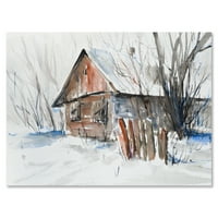 Стара напуштена дрвена куќа во зимска снежна слика слика слика платно уметност принт