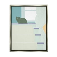 Ступела современа црна мачка сцена, животни и инсекти сликање сив пловиј, врамен уметнички принт -уметност