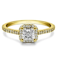 Twobirch принцеза Хало ангажман прстен со брилијантен Моисанит од Twobirch во 14к злато