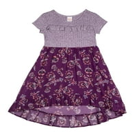 Девојки Меланж плетен цветен принт Здраво низок фустан