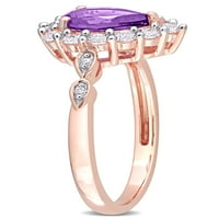1- Карат Т.Г.В. Аметист, создаден бел сафир и дијамант-акцент 10kt розово злато ореол прстен
