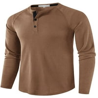 Класична кошула на Хенли за мажи со долга ракав со цврста боја пулвер лесни копчиња за вежбање маица