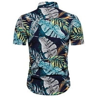Машки хавајски цветни кошули копче надолу тропски празнични кошули на плажа со кратки ракави летни кошули за фустани на плажа