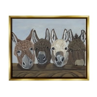 СТУПЕЛ среќни магариња фарма куќа портрет животни и инсекти кои сликаат златен пловиј врамен уметнички печатен wallид уметност