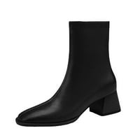 HGW мода есен и зимски жени чизми на глуждот густа потпетица средна потпетица цврста боја на патент удобни падови чевли