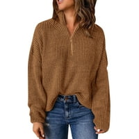Џемпери За Жени Облечени Секојдневни За Пуловер Со Патент Со Долги Ракави Желка За Џемпер