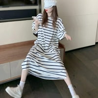 Лето Корејски Стил Мода Ретро Лабава Шарени Печатење Со Појас Краток Ракав Тенок Фустан