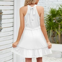 Базири летни фустани за жени цврсти фустани, женски екипаж на вратот модни мини фустани бели м