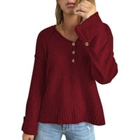Жени Women И Зима Лабава Секојдневна Мода Еднобојна V Пуловер На Вратот Џемпер Со Копчиња За Џемпери За Жени Пуловер Џемпер