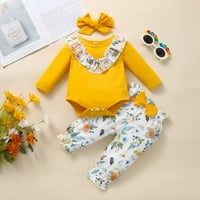 Бебе Девојка Облека Ромпер Возбудува Боди+Цветни Печатени Панталони Ленти За Глава Облека За Девојка 6 Месеци