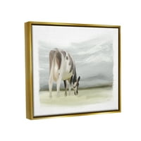 Слупел фарма куќа крава пасиште пасишта и инсекти сликање злато пловиј врамен уметнички печатен wallид уметност