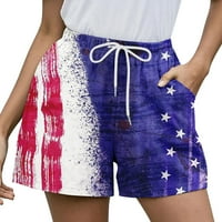 Денот независноста Жените Американското Знаме Обрасци Повик Врвка Еластична Половината Кратки Панталони 4 јули Шорцеви со Џеб