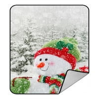 Насмеан Среќен Снешко Опкружен Со Зимски Пејзаж Фрли Ќебе Руно Ќебиња Кадифен Ќебе