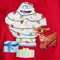 Рудолф Црвениот ирвас Краток ракав за снопчиња за снежен човек, осветли маичка со маички