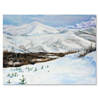 Дизајн на планините опфатени со снег со зимски пејзаж “Традиционално печатење на wallидови од платно