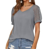 Женски чипка кратки ракави блузи против маица со маица, облечени лабави обични врвови