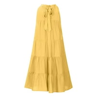 Фустан Со Лизгање Со Светки Одеерби За Жени Мода Еднобојна Прашка Без Ракави Секси Фустан Со Врат В-Врат Жолта