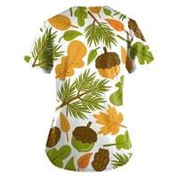 Apepal Women Mase Fashion Floral Print Top V-врат Краток ракав со џебови печатени маица за чистење маица