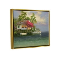 Летен крајбрежен одмор куќа за вивки Пејзаж сликарство металик злато врамено уметничко печатење wallид уметност