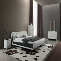 Гордо мебел Доријан современо копче Tufted Fau Faiter Platform Bed, бела црна, кралица