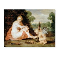 Заштитена марка ликовна уметност „Венера и Купидон се затоплуваат“ уметност од платно од Питер Пол Рубенс