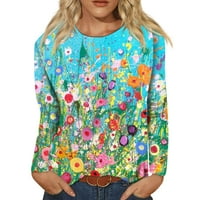 Женска Мода Секојдневен Печатење Со Долги Ракави Кружен Врат Пуловер Врвна Блуза