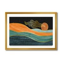 Дизајн Апстрактна природа морско сонце небото планински пејзаж модерен врамен уметнички принт