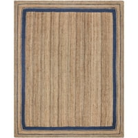 Добро ткаена гранична шема на Ларкспур Современа сина и природна боја рачно плетена корпа ткаат јута 9 '12' килим во областа