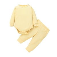 Облека За Мали Девојчиња Бебе Цврста Чипка Спојување Ребрести Ромпер+Облека За Панталони