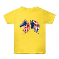 Ајометски женски маички маички Денот на независноста, женски графички маици за жени Топ екипаж со кратки ракави за животински