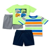 Garanimals Baby Boy & Toddler Boy Graphic T-Shirt, лента маица и сет на облека за шорцеви, 4-парчиња