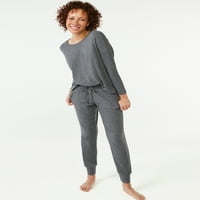 Topенски женски долги ракави со долги ракави и пижами од пижами, 2-парчиња, големини S до 3x