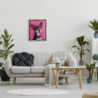 Stuple Industries Bold Pink Chihuahua портрет сликарство сјај сиво лебдечки врамен платно печатење wallидна уметност, дизајн
