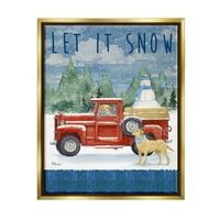 Индустрии за факултет, оставете го снегот зимски кучиња графичка уметност металик злато што лебди врамени платно печатено wallид уметност, дизајн од Пол Брент