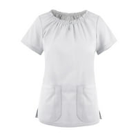 Женски Врвови Обична Блуза Со Кратки Ракави Цврсти Женски Летни Кошули За Вратот На Екипажот Бела XL